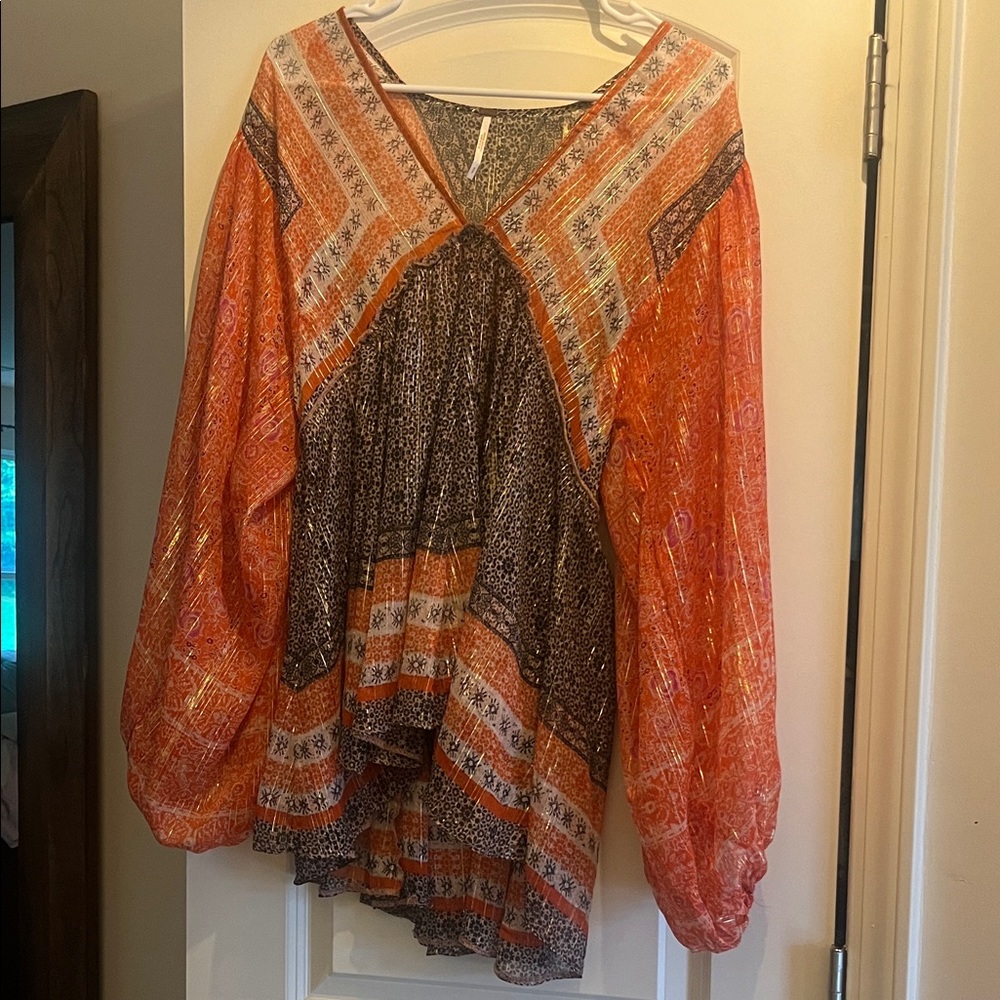 Free People Bohemian Orange and Black Women's Top
